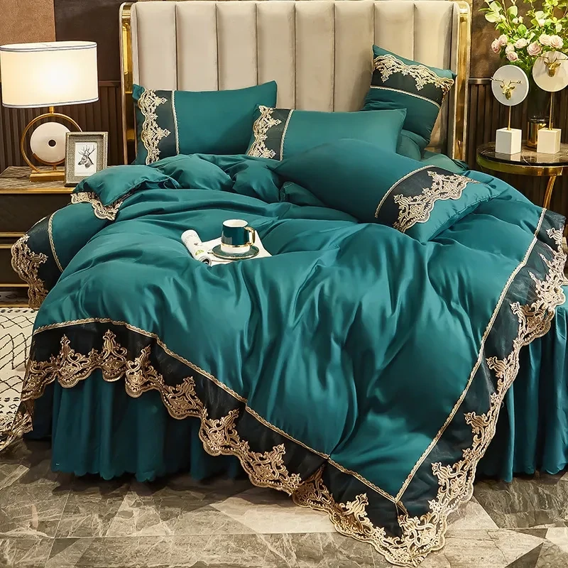Light Luxury European Style Brushed Golden Thread Embroidery Four-Piece Bedding Set