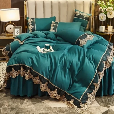 Light Luxury European Style Brushed Golden Thread Embroidery Four-Piece Bedding Set