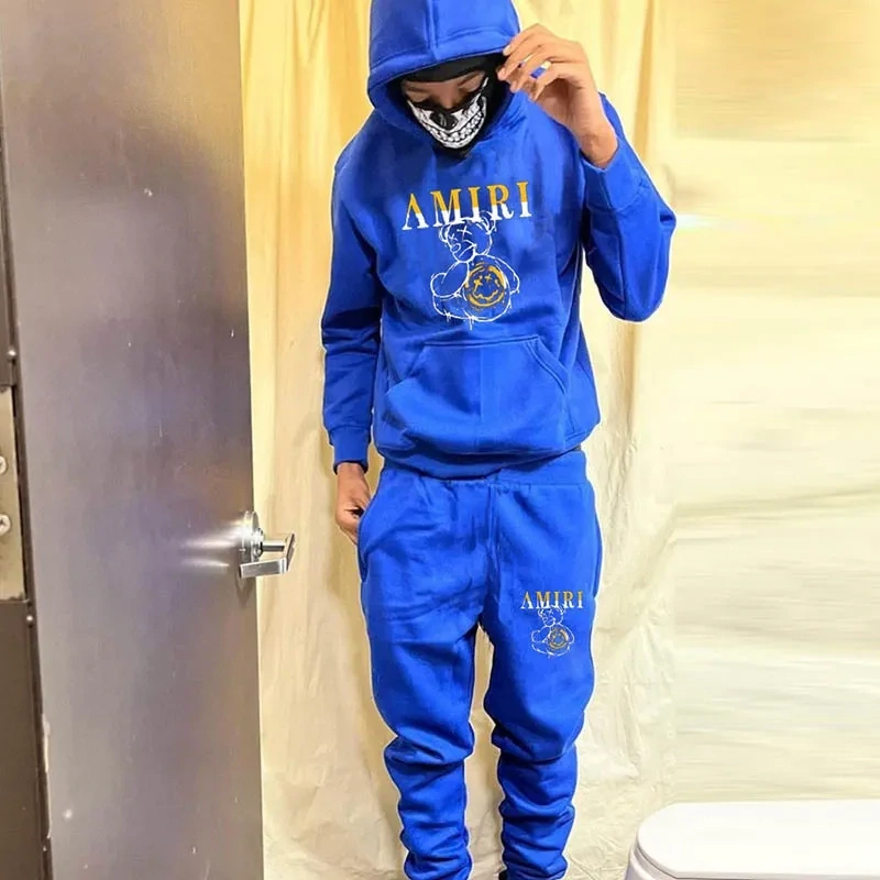 Men Spring Autumn Fashion Casual Commuter Letter Hoodies Pants Sets