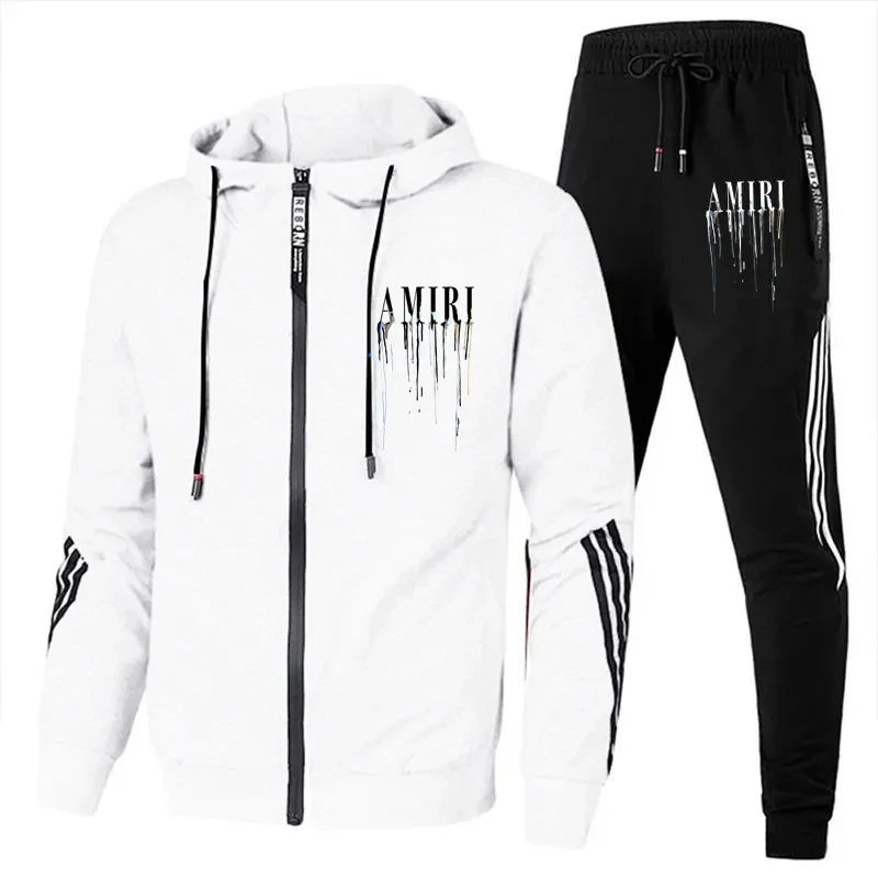 Men Spring Autumn Fashion Casual Commuter Letter Hoodies Pants Sets