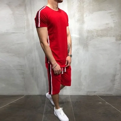 Striped Patchwork Short-Sleeve T-Shirt And Hip Hop Sports Shorts Two-Piece Sets