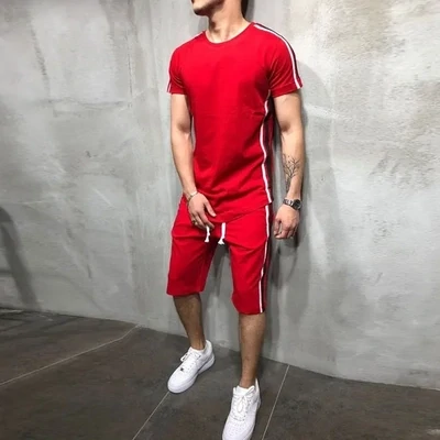Striped Patchwork Short-Sleeve T-Shirt And Hip Hop Sports Shorts Two-Piece Sets