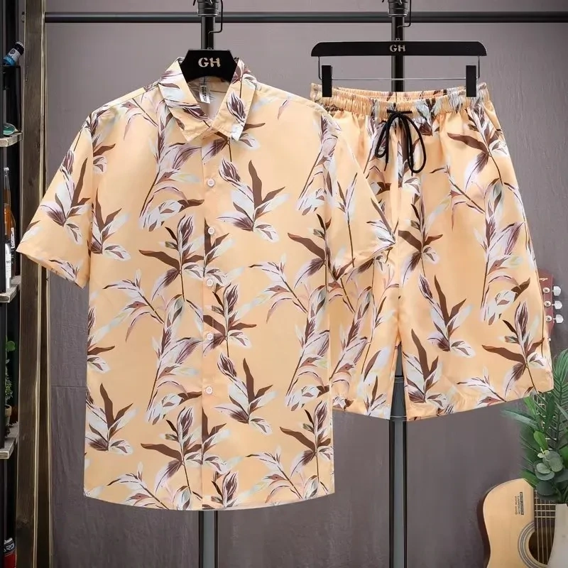 Summer Fashion Leisure Holiday Floral Short Sleeve Lapel Shirt Shorts Sets