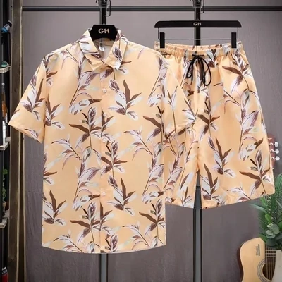 Summer Fashion Leisure Holiday Floral Short Sleeve Lapel Shirt Shorts Sets
