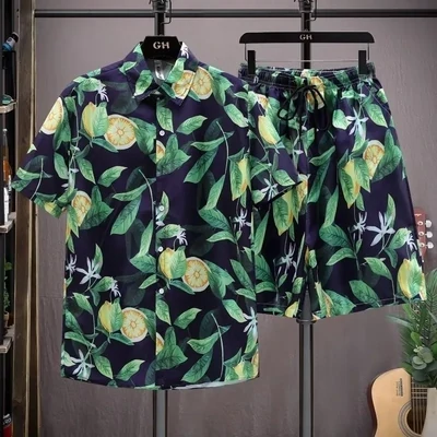 Summer Fashion Leisure Holiday Floral Short Sleeve Lapel Shirt Shorts Sets