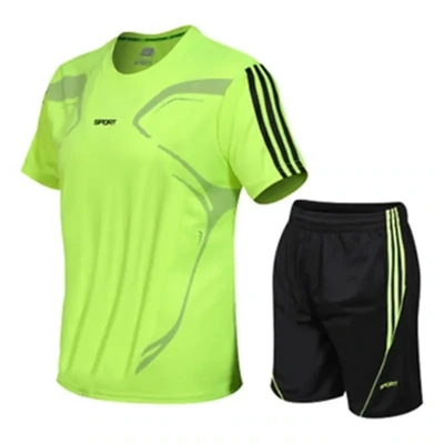 Sporty Short Sleeve Round Neck Stripe Printed T-Shirt And Shorts Two-Piece Set