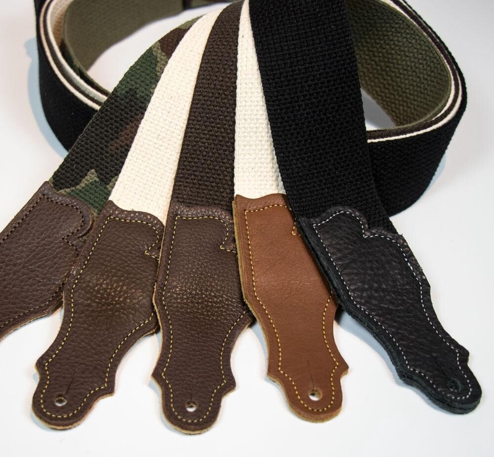 1-N-CA 2&quot; Cotton Guitar Strap – Glove Leather End Tab