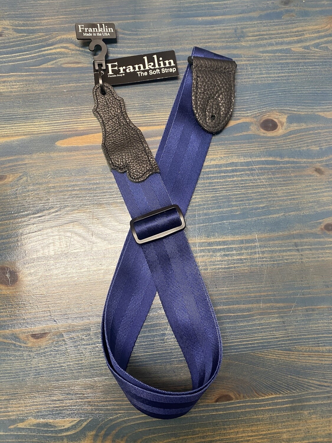 Franklin 2&quot; Seatbelt Blue Strap with Black Leather Tabs