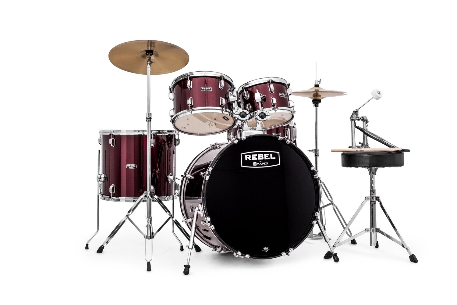 Mapex Rebel 5 Piece Complete Drum Set, Colour: Red