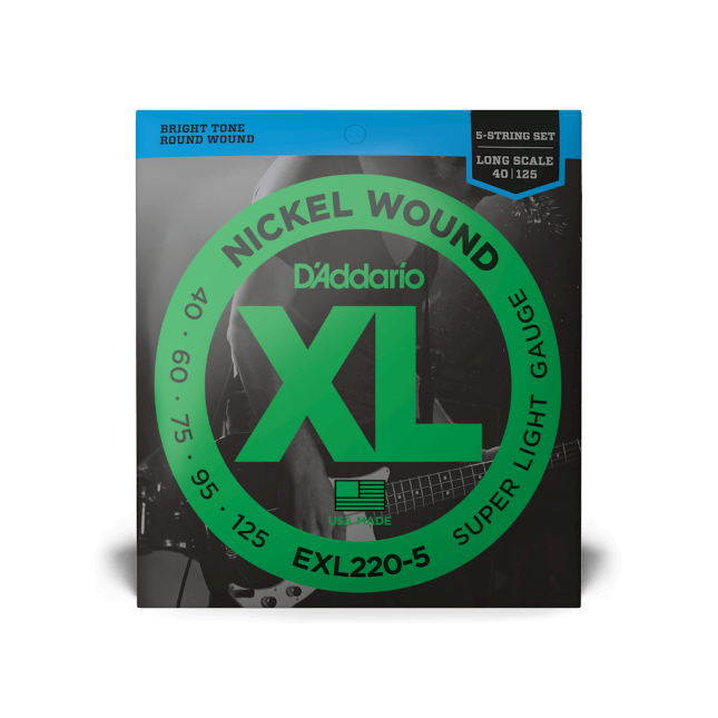 D&#39;Addario 40-125 Super Light 5-String, Long Scale, XL Nickel Bass Strings