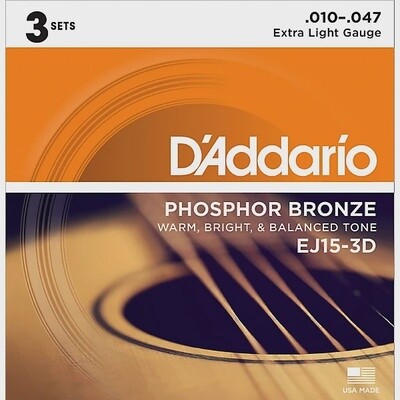 D&#39;Addario EJ15 Phosphor Bronze Extra Light Acoustic Strings 3-Pack