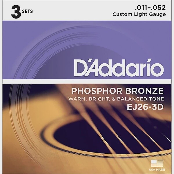 D&#39;Addario EJ26-3D 3-Pack Custom Light Acoustic Guitar Strings