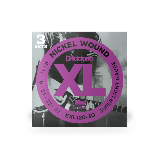 EXL120-3D  09-42 Super Light, XL Nickel Electric Guitar Strings 3-Pack
