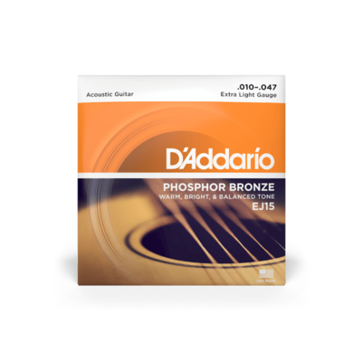 D&#39;Addario EJ15 10-47 Extra Light, Phosphor Bronze Acoustic Guitar Strings