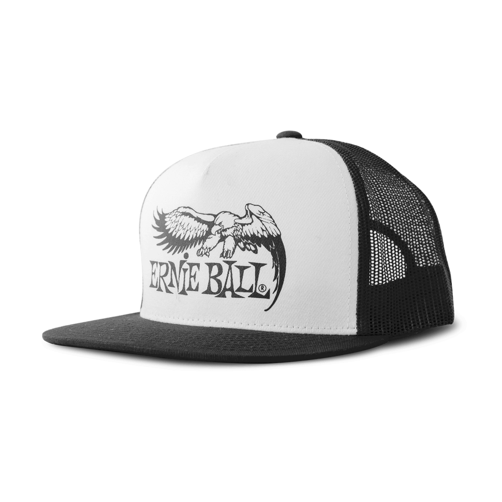 BLACK WITH WHITE FRONT AND BLACK ERNIE BALL EAGLE LOGO HAT