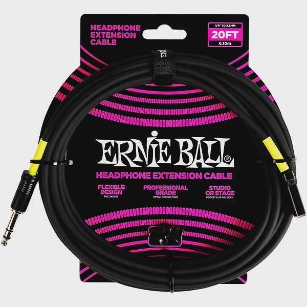 Ernie Ball Headphone Extension Cable 1/4 to 3.5 mm 20 ft. Black