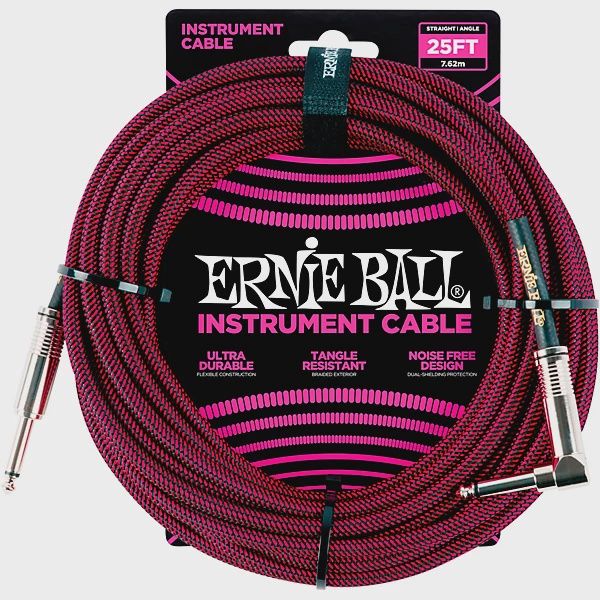 Ernie Ball 25 FT Straight to Angle Instrument Cable Red/Black