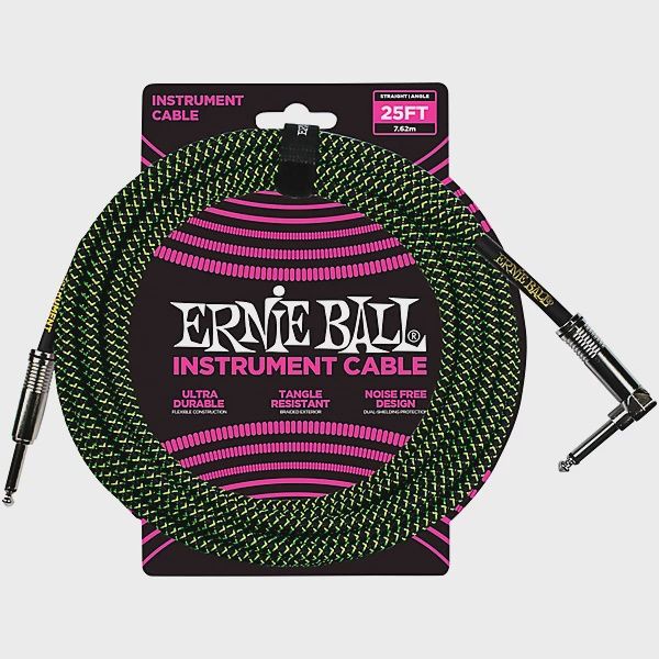 Ernie Ball 25 FT Straight to Angle Instrument Cable Black and Green (35)