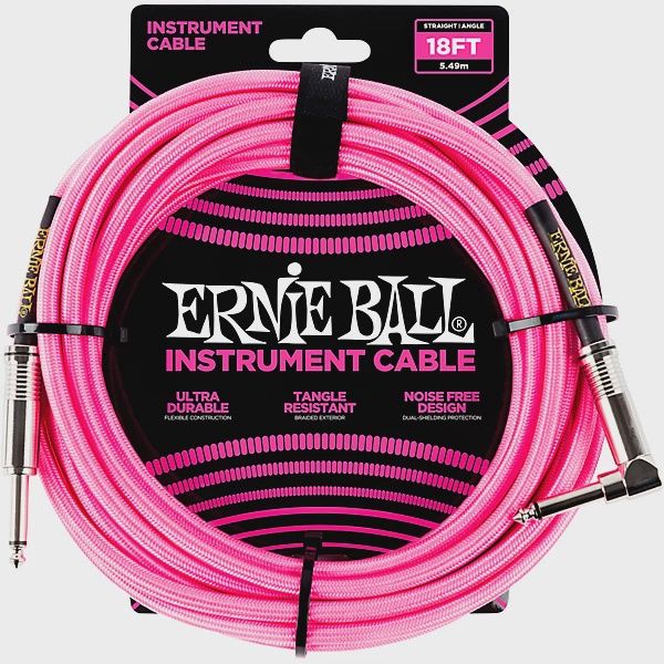 Ernie Ball 18&#39; Straight to Angle Braided Instrument Cable Neon Pink