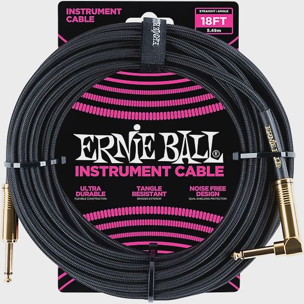 Ernie Ball 18&#39; Straight to Angle Braided Instrument Cable Black/Black