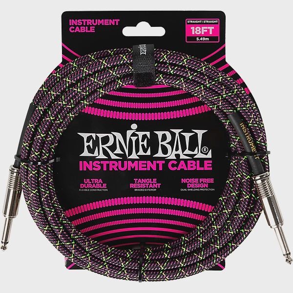 Ernie Ball Braided Instrument Cable Straight/Straight 18 ft. Purple Python