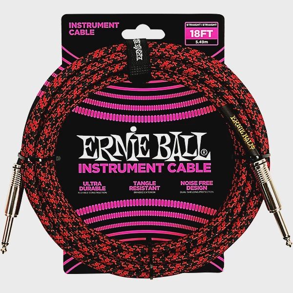 Ernie Ball Braided Straight to Straight Instrument Cable 18 ft. Red/Black