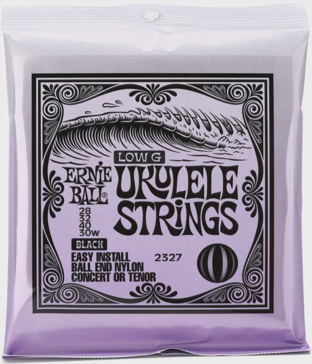 Ernie Ball 2327 Low G Ukulele Strings for Concert/Tenor - Black Nylon, Ball End
