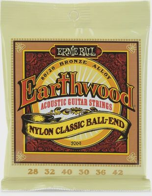 Ernie Ball Earthwood 80/20 Bronze Folk Nylon Classic Ball-end Guitar Strings - .028-.042