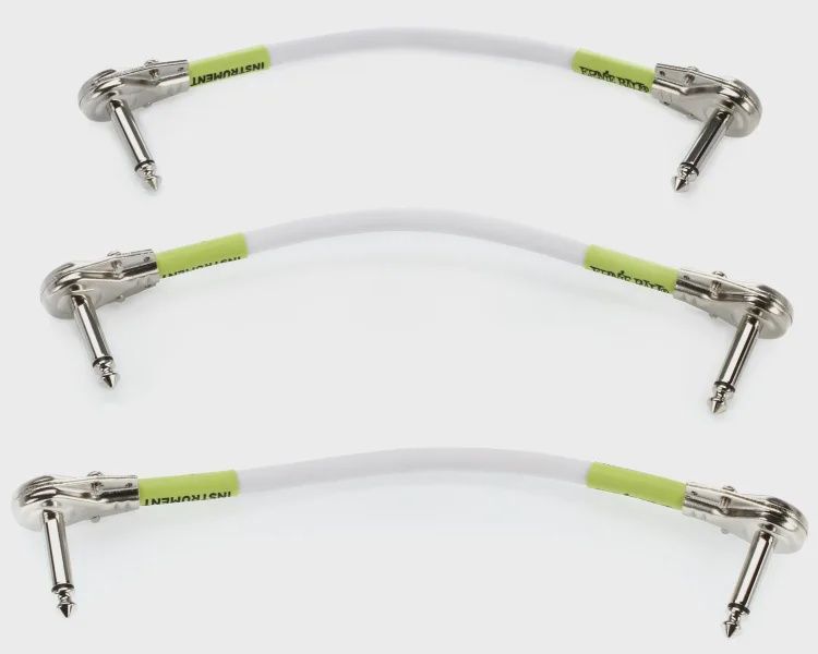 Ernie Ball P06052 Right Angle to Right Angle Pedalboard Flat Patch Cable - 6 inch White (3-pack)