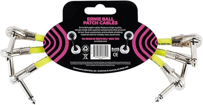 Ernie Ball Patch Cable 3-Pack, Flat Angle/Flat Angle, 6in, Black (P06059)
