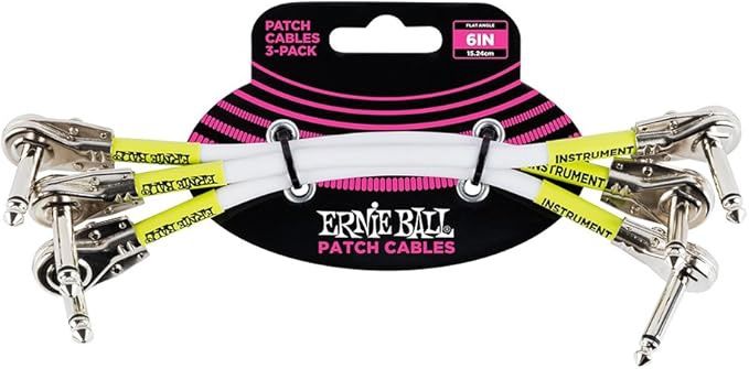 Ernie Ball Patch Cable 3-Pack, Flat Angle/Flat Angle, 6in, White (P06052)