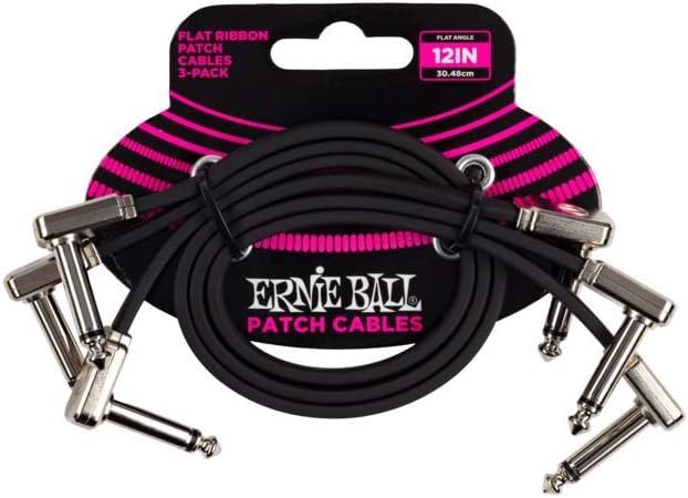 Ernie Ball Flat Ribbon Patch Cable 3-Pack, 12in, Black (P06222)