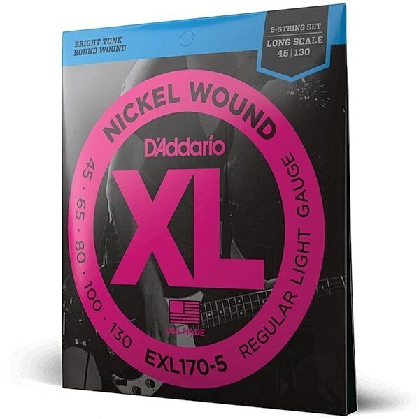 D&#39;Addario EXL1705 XL 5-String Nickel Wound Bass Strings (Regular Light, Long)