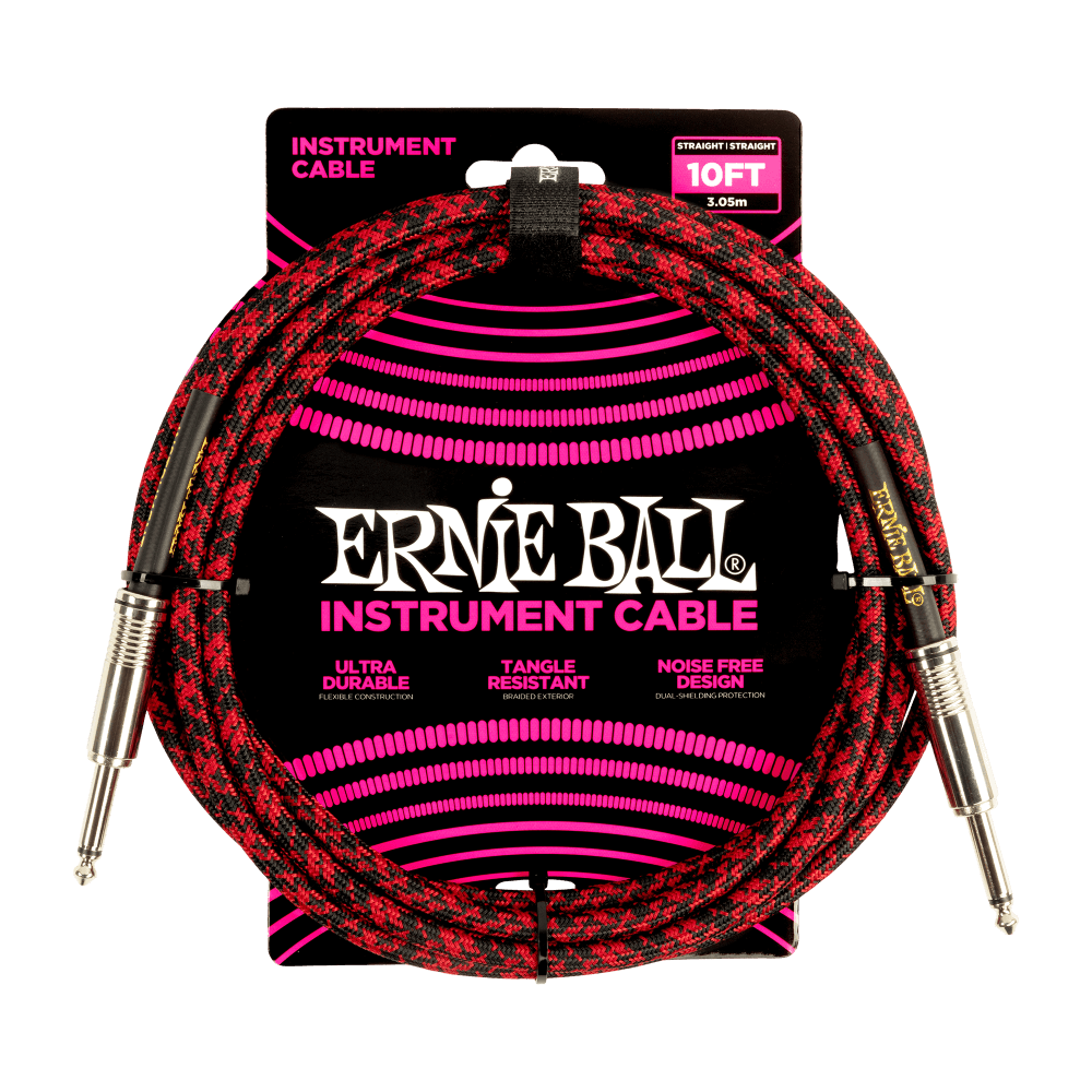 Braided Instrument Cable Straight/Straight 10ft - Red/Black