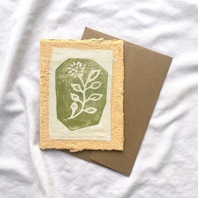 Greeting Card, Hand Pressed Paper, Original Hand Pressed Print, Sewn, 4.5" x 6"