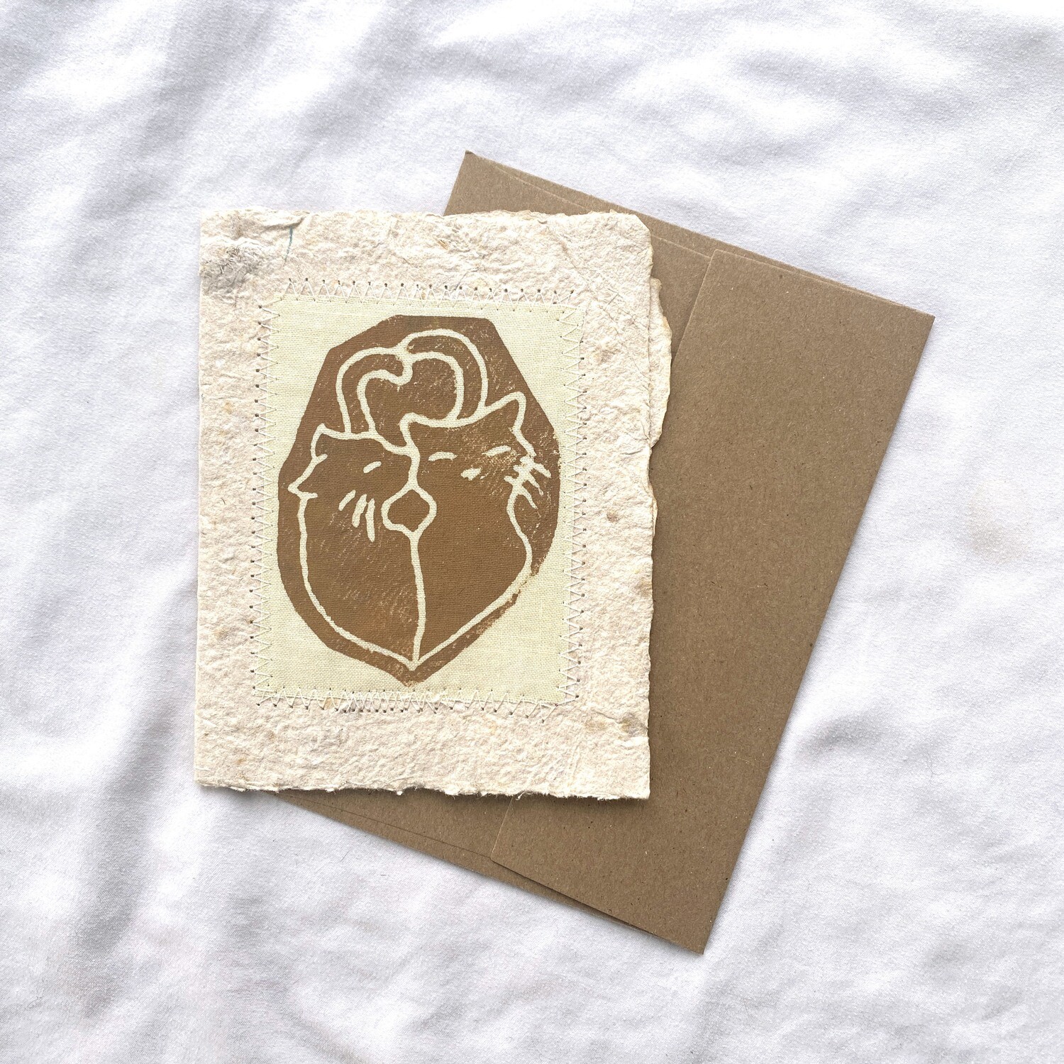 Greeting Card, Hand Pressed Paper, Original Hand Pressed Print, Sewn, 4.5" x 6"