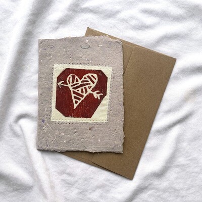 Greeting Card, Hand Pressed Paper, Original Hand Pressed Print, Sewn, 4.5" x 6"