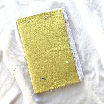 Handmade Journal, 8.5" x 5.5", Paperback, Hand Pressed Paper, Yellow-Green Cover, Off-White Pages