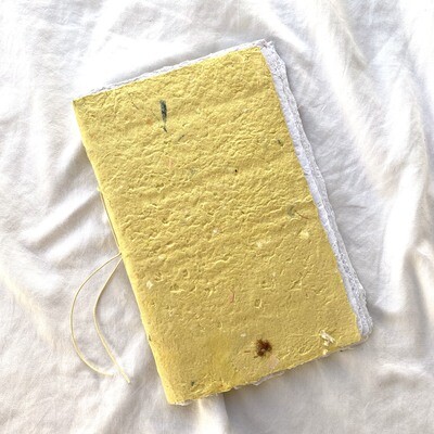 Handmade Journal, 8.5" x 5.5", Paperback, Hand Pressed Paper, Yellow Cover, Off-White Pages