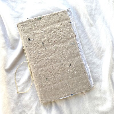 Handmade Journal, 8.5" x 5.5", Paperback, Hand Pressed Paper, Gray Cover, Off-White Pages