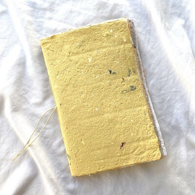 Handmade Journal, 8.5" x 5.5", Paperback, Hand Pressed Paper, Yellow Cover, Multi-Color Pages