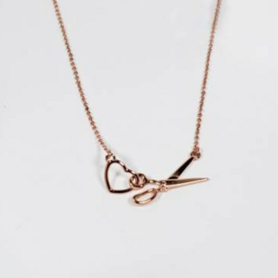 Scissor &amp; Heart Charm Necklace Rose Gold