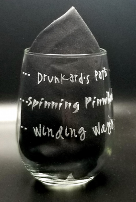 Drunkard&#39;s Path, Spinning Pinwheel, Winding Ways Stemless Wine Glass