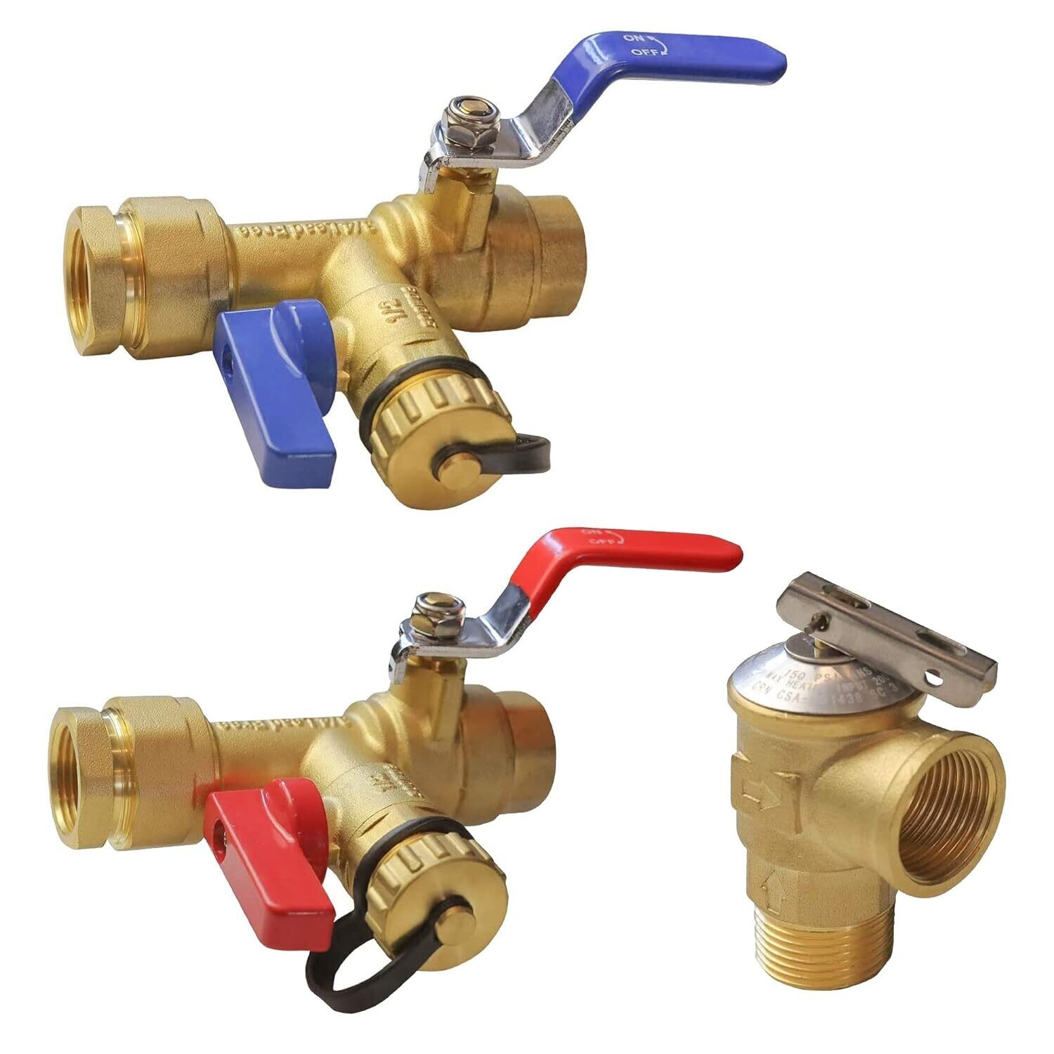 3/4-Inch IPS Isolator Tankless Water Heater Service Valve Kit with Pressure Relief Valve