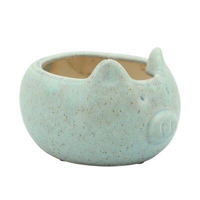 Pale Teal Piggie Ceramic Planter