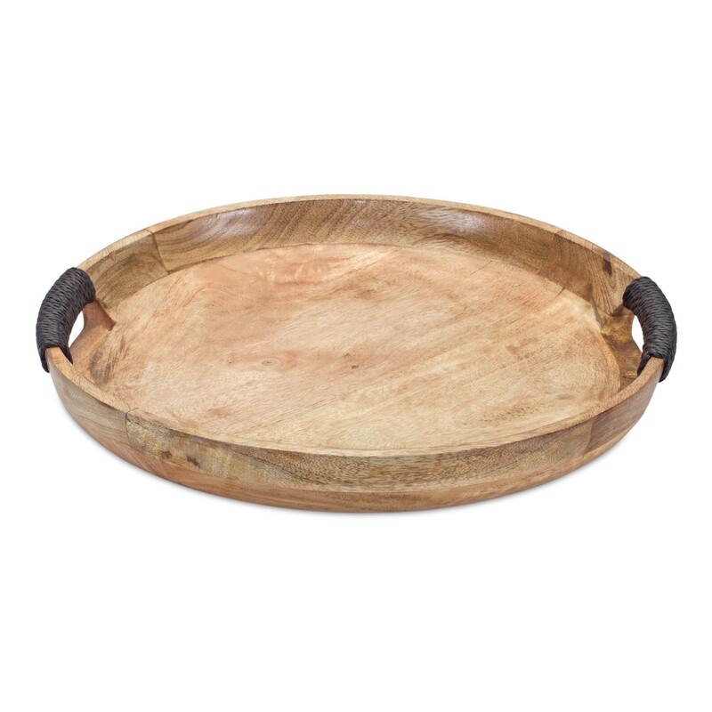 Round Mango Wood Tray with Wrapped Handles