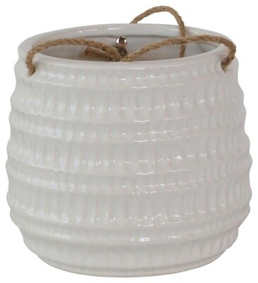 White Dimpled Hanging Ceramic Planter