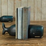 Whale Bookends - Blue Cast Iron