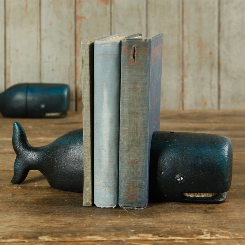 Whale Bookends - Blue, Cast Iron