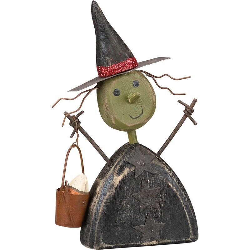 Wooden Witch with Basket